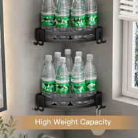 Voldra Corner Shower Caddy No Drilling, Shower Shelf Coner Adhesive Bathroom Corner Shelves with 4 Razor Hooks Shower Corner Shelf No Drill Bathroom Organiser Storage Wall Mounted(2-Pack, Black)