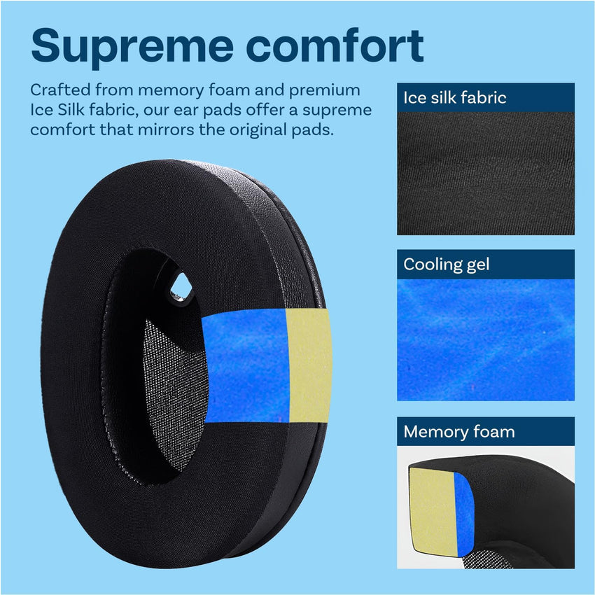 Replacement Earpads for Sony WH-1000XM4 by MMOBIEL ÃÂ¢ÃÂÃÂ Cooling Gel + Ice-Silk Fabric Memory Foam Ear Cushions, Snap-On Fit, Improved Passive Noise Isolation ÃÂ¢ÃÂÃÂ Pair (Black)