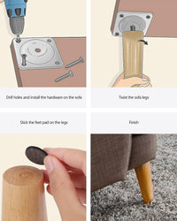 ROFMAPLE Wood Furniture Legs, 15cm Solid Wood Cabinet Legs 4 Pack Wooden Round Couch Table Sofa Replacement Legs with Rubber Protection Pad, Mounting Plates & Screws (Slant)
