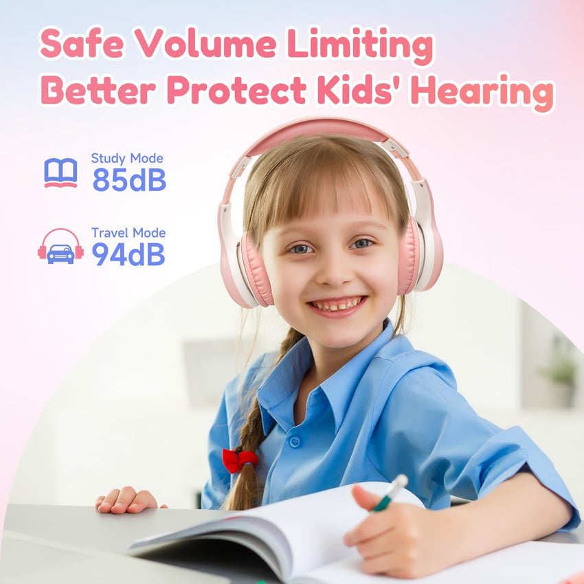 EarFun K2 Kids Bluetooth Headphones for School, Kids Headphones with Mic | Volume Limited, 40H Playtime, Built-in Mic, Stereo Sound, Foldable Over-Ear Headphone for Kids/Toddler/Travel/Tablet, Pink
