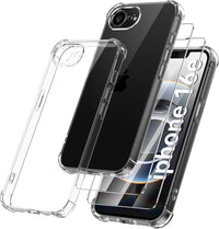 Qasyfanc 3 in 1 Phone Case Compatible with Apple iPhone 16e 2025 Case and 2 Pack Tempered Glass Screen Protector, Slim Soft TPU Shockproof iPhone SE 4th generation Case Silicone Clear 6.1-Inch