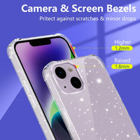 YIRSUR Glitter Case Compatible with iPhone 14 with 2 Pack Screen Protector and 2 Pack Camera Lens Protector, Glitter Air Cushion Soft TPU Bumper Anti-Scratch Shockproof Sparkly Cover for iPhone 14