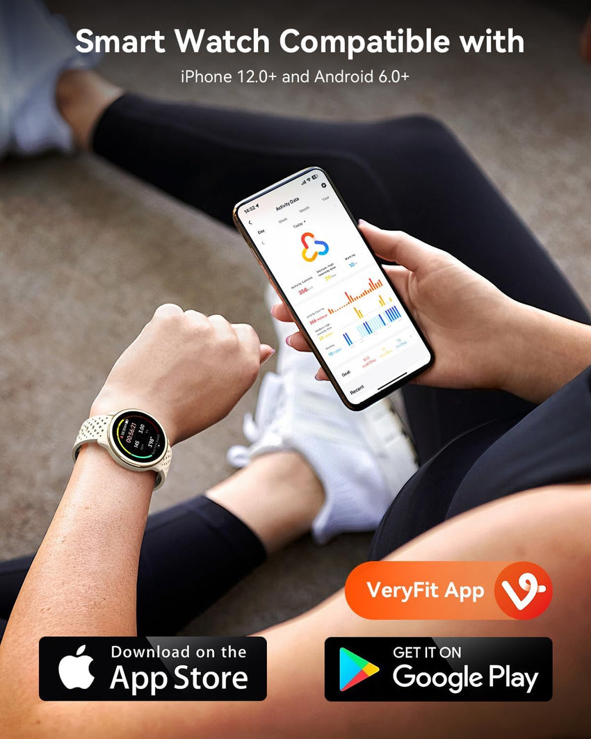 Quican Smart Watch 1.27in Round Bluetooth Call Fitness Tracker Beige