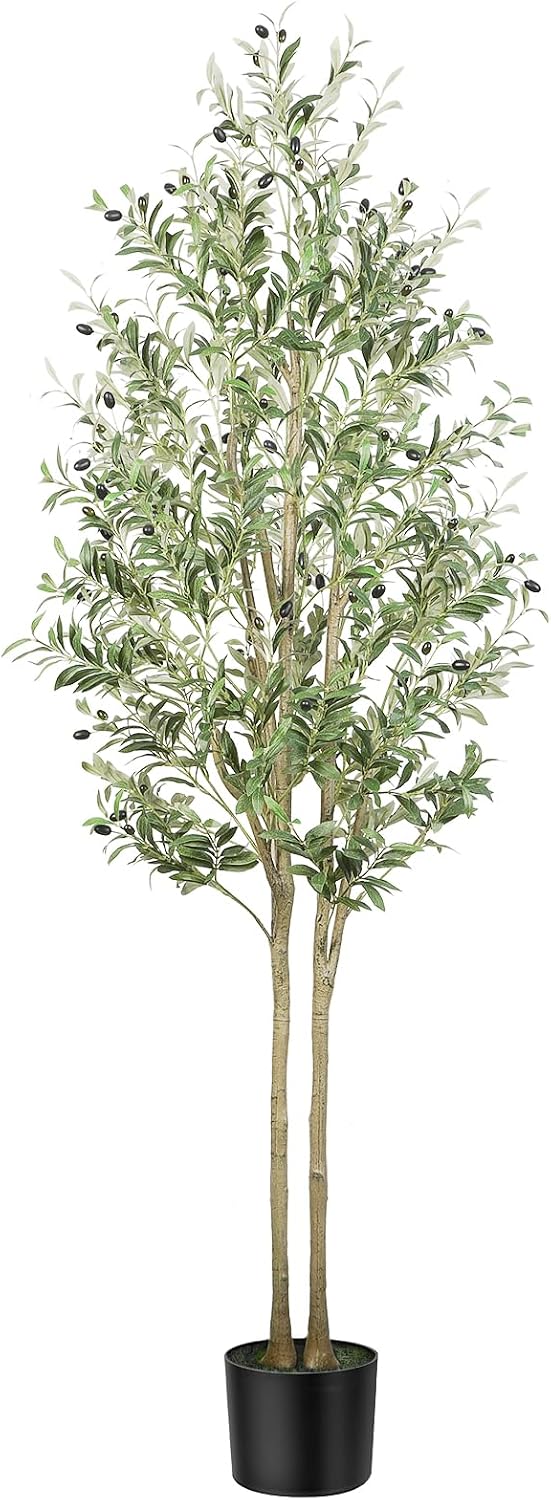 Alupssuc 7FT Artificial Olive Tree, Fake Olive Tree with Lifelike Leaves and Fruits, Faux Tall Plant Indoor Outdoor for Home Living Room Bedroom Balcony Corner Office Garden Decor, 210cm