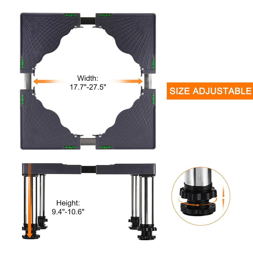 PATIKIL Mini Fridge Stand, 4 Strong Feet Laundry Stand Base Multi-Functional Adjustable Base Tray Anti-Vibration for Refrigerator Washing Machine Dryer Dishwasher AC, 9.4"-10.6" Height