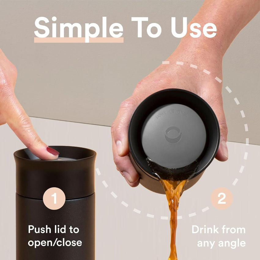 Moon 360° Insulated Travel Mugs - Leak Proof Reusable Coffee Cups - Pro Version for Performance & Easy Clean - Leakproof Flask for Hot & Cold Drinks - Fits Car Cup Holders, UK Company (500ml, Black)