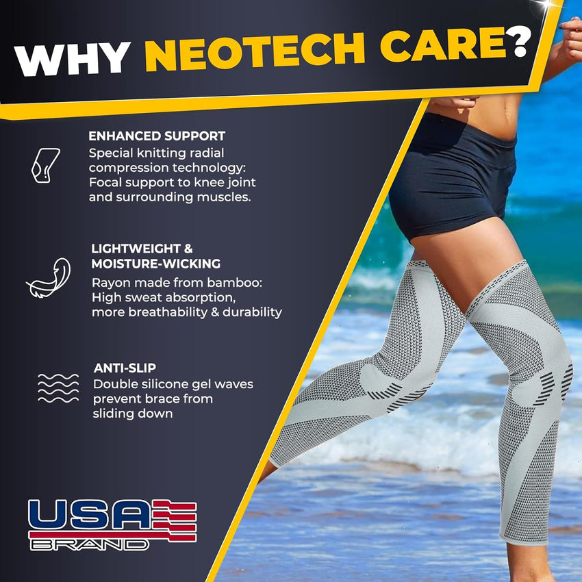 NEOtech Care Compression Sleeve for Knee and Leg â Bamboo Fiber Knit Grey L