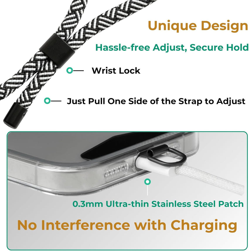 Phone Wrist Strap Lanyard Anti-Theft Glow in the Dark â Black-White