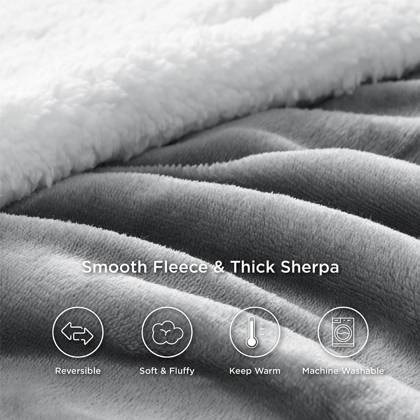Bedsure Sherpa Fleece Blanket Queen Size - Fluffy Microfiber Solid Blankets for Bed Large Throw, Silver Grey, 220x240cm