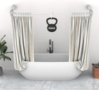 Misounda Shower Curtain Rail U/L Shaped 75x(150-190) x75 cm - Curved Bath Curtain Rod for Bathtubs - Without Ceiling Bracket - Includes 24 Rings Adjustable - White