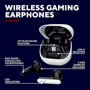 GXTrust 409 Oxxie Wireless Earbuds PS5 Switch PC Mobile, Bluetooth or USB-C Receiver, Gaming Earphones with 4 ENC Noise Cancelling Microphones, 40h Battery Life, Low Latency Stereo In Ear Buds, White