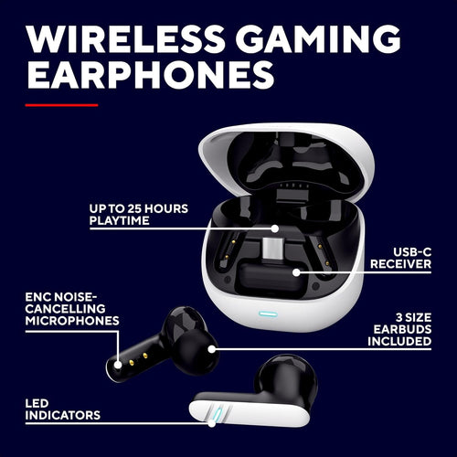 GXTrust 409 Oxxie Wireless Earbuds PS5 Switch PC Mobile, Bluetooth or USB-C Receiver, Gaming Earphones with 4 ENC Noise Cancelling Microphones, 40h Battery Life, Low Latency Stereo In Ear Buds, White