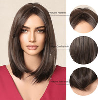 Testar Short Brown Bob Wigs with Curtain Bangs for White Women - Synthetic Wig for Daily Party Use