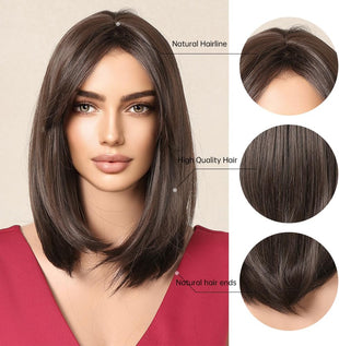Testar Short Brown Bob Wigs with Curtain Bangs for White Women - Synthetic Wig for Daily Party Use