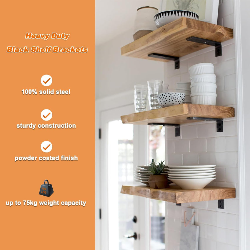MLOQI 6 Pack Heavy Duty Shelf Brackets, 5mm Thick Scaffold Board L Wall Brackets for Shelves, Black Industrial Shelves Support (10"x6"/25cm x 15cm)