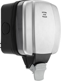 BG Electrical Outdoor Single Switched Power Wall Plug Socket, Decorative Weatherproof, Stainless Steel Black, 13A, IP66 Rated, WPL21