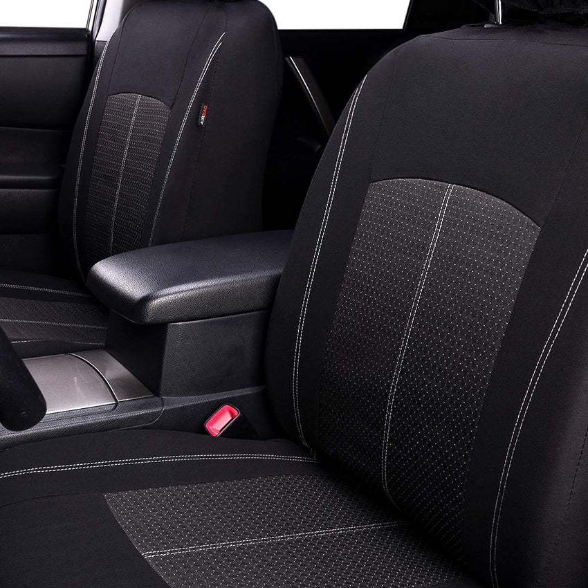 Flying Banner Black Jacquard Car Seat Covers Full Set Airbag Compatible Auto Protector Rear Bench Back Split