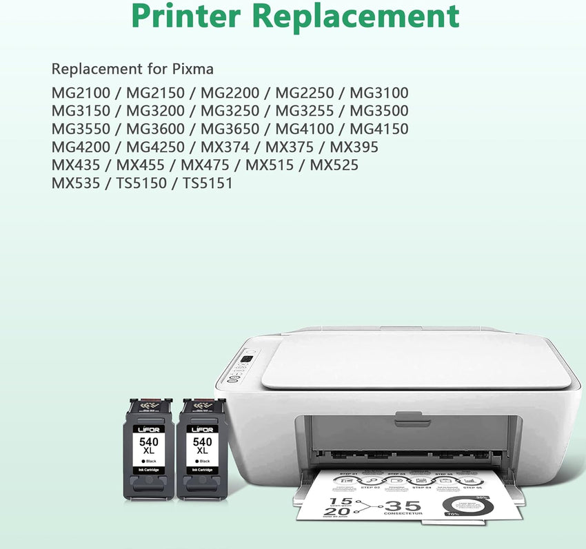 LIFOR PG-540XL 540XL Ink Cartridges Black Replacement for Canon 540 Ink Cartridges XL PG540XL PG540 PG-540 for Canon Pixma TS5150 MG3600 MG3650S TS5151 MG3650 MG4250 MX475 TS5100 MG3250 MG4200(2-pack)