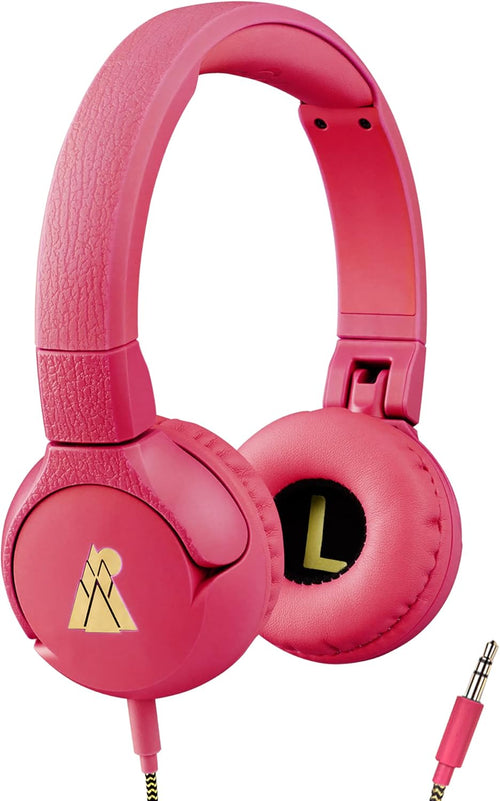 POGS kids headphones | The Elephant | Foldable and robust headphones for kids from 3 years with volume control, microphone, volume limiter 85 dB | Music-sharing function | 1m 3,5mm (pink wired)