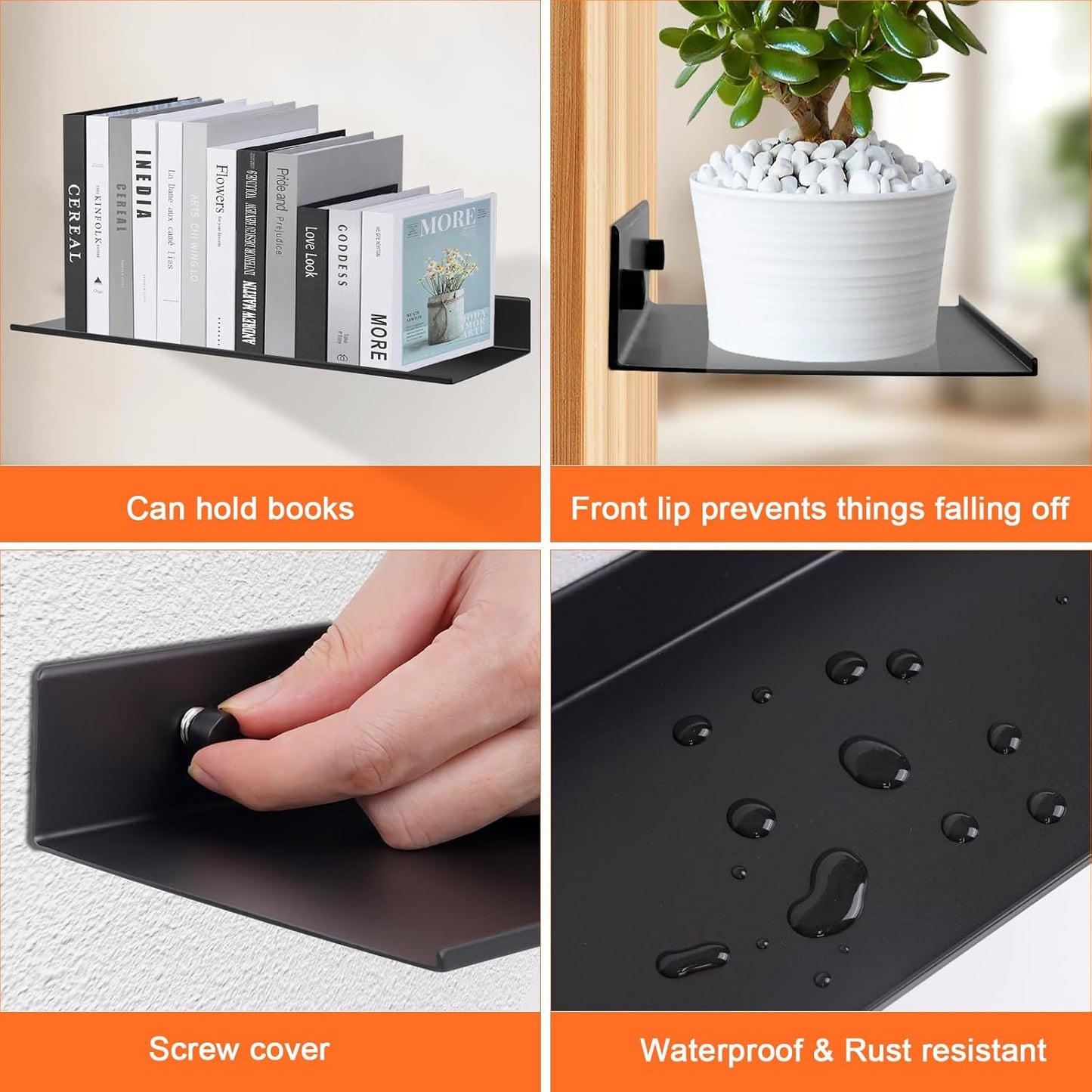 YUET Bathroom Shelf 2 Pack Wall Mounted Ã¢ÂÂ Black 30cm