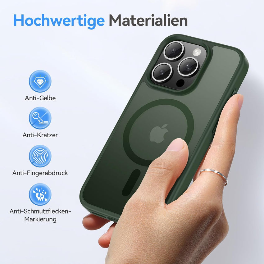 Natiiozie Magnetic Case for iPhone 15 Pro 6.1 inch Compatible with MagSafe,Translucent Matte Slim Case Shockproof Military-Grade Protection iPhone 15 Pro Cover - Green