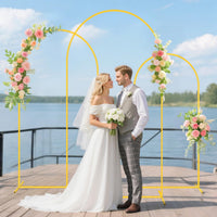 3-Piece Metal Arch Backdrop Stands with Gold Frames & Black Covers 6ft/5ft/4ft Black 3pcs