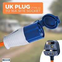 UK Plug to 16A Site Socket Adaptor Cable IP44 Weatherproof â 20cm