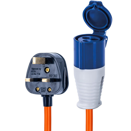 UK Plug to 16A Site Socket Adaptor Cable IP44 Weatherproof â 20cm