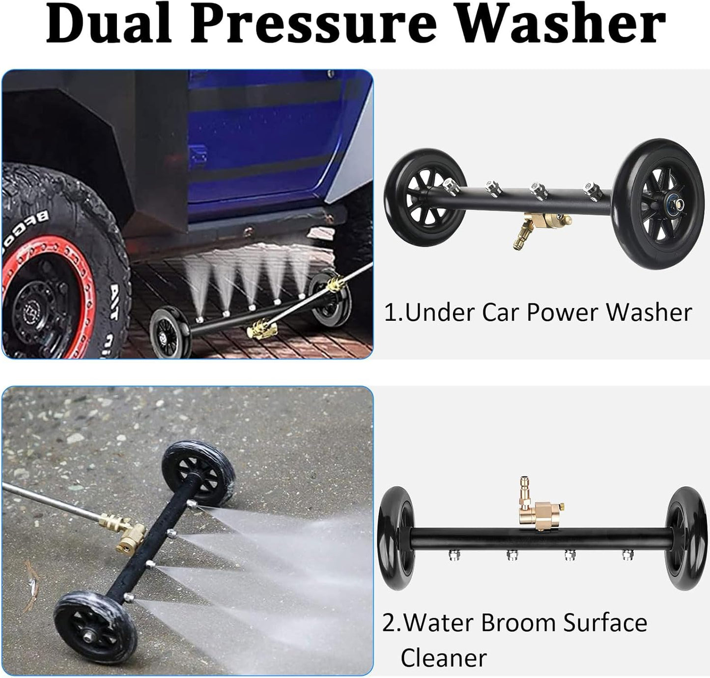 16" 2-in-1 Pressure Washer Undercarriage Cleaner Water Broom, Surface Cleaner Power Washer Attachment with 3 Extension Rods 4 Nozzles and QC Pivot Coupler, 4000 PSI 40cm