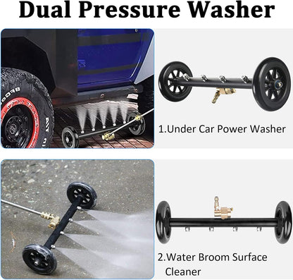 16" 2-in-1 Pressure Washer Undercarriage Cleaner Water Broom, Surface Cleaner Power Washer Attachment with 3 Extension Rods 4 Nozzles and QC Pivot Coupler, 4000 PSI 40cm