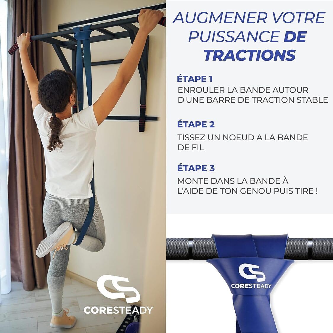 Coresteady Pull Up Bands & Resistance Bands - Rubber Heavy Duty Elastic Loop Band for Men & Women - Build Fit Power & Muscle - Training, Fitness Assist Pull Ups & Gym Exercise - Blue, 30-80kg