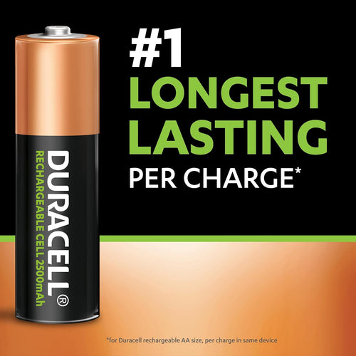 Duracell Rechargeable AA Batteries (Pack of 4), 2500 mAh NiMH, pre-charged, Our No.1 Longest Lasting Rechargeable Battery