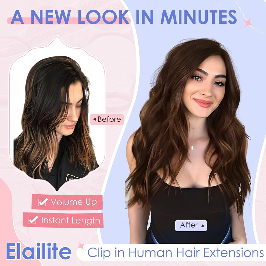 Clip-in Human Hair Extensions 8 Piece Remy Straight 16in 65g Full Head #2 Dark Brown