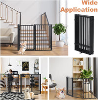 SMONTER Free Standing Dog Gate with Door Walk Through, 306cm Extra Wide Indoor Dog Fence, 80cm Height 6 Panels Foldable Metal Pet Puppy Gate for Stairs, Hallways, Doorway