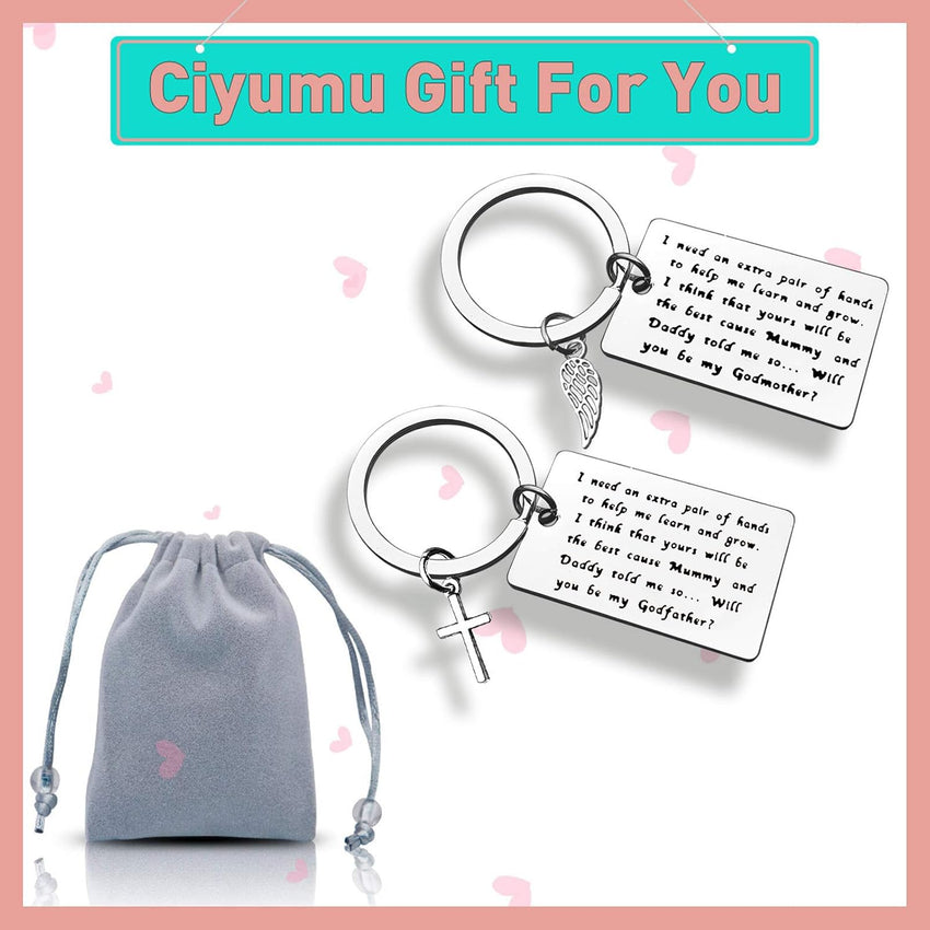 Godparent Keyring Set Christening 'Will You Be My Godparent' Keepsake