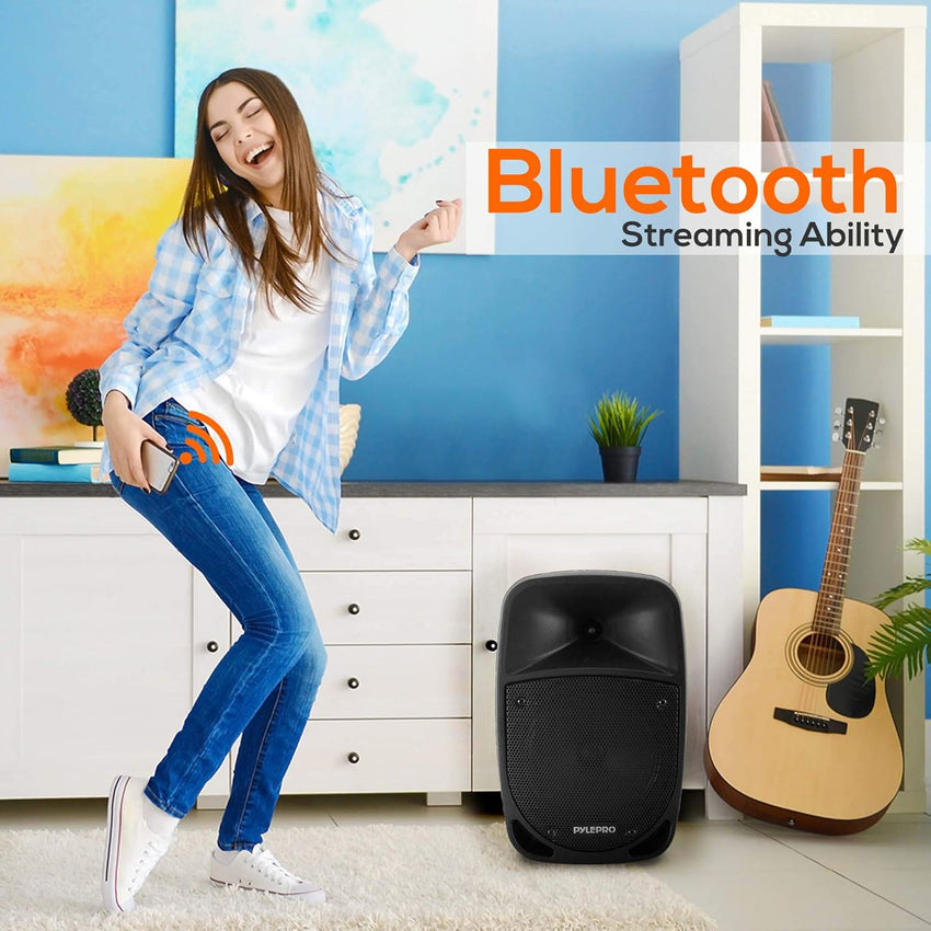 Pyle 800W Portable PA System, Large Bluetooth Speaker w/Wireless Microphone, 20cm Battery Powered PA Systems, Active Speakers, Powerful Loudspeaker, USB/SD Card Reader, for Stage/Parties/Events