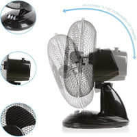 Signature 9â 2 Speed Desk Fan with Oscillation, Adjustable Tilt, Black, S40008B