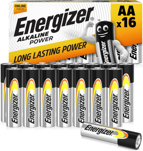 Energizer Alkaline Power - AA Batteries (16 Pack) - Double A Battery 1.5V - Up To 50% Longer Lasting - For Everyday Devices - 100% Recyclable Packaging - 7 Year Shelf-Life