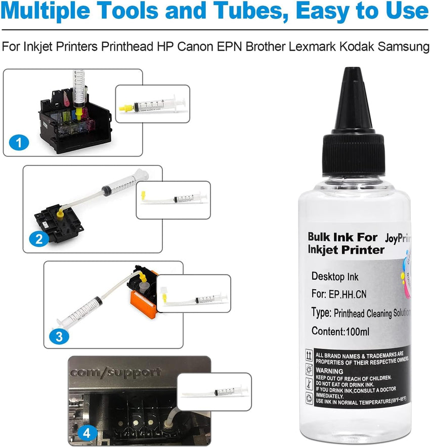 JoyPrinting Printhead Cleaner Kit for Inkjet Printers Printer Nozzle Cleaning Kit Compatible for All Print Head of Printers Epson/HP/Canon/Brother/Lexmark/Kodak/Samsung 100ml 10ml Premium Syringe 1PK