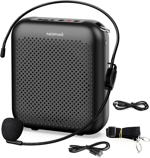 NORWII S358 Portable 4000mAh Rechargeable Voice Amplifier with Wired Microphone Headset & Waistband, Personal Microphone and Speaker for Teachers Tour Guides ect. (Black)