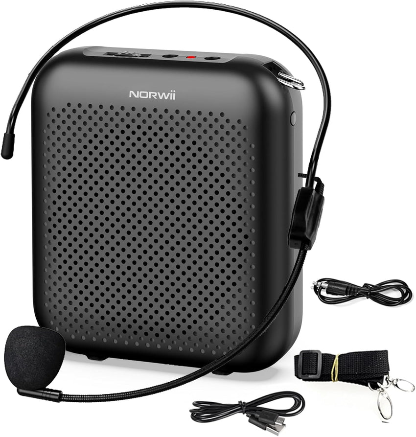 NORWII S358 Portable 4000mAh Rechargeable Voice Amplifier with Wired Microphone Headset & Waistband, Personal Microphone and Speaker for Teachers Tour Guides ect. (Black)
