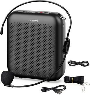 NORWII S358 Portable 4000mAh Rechargeable Voice Amplifier with Wired Microphone Headset & Waistband, Personal Microphone and Speaker for Teachers Tour Guides ect. (Black)