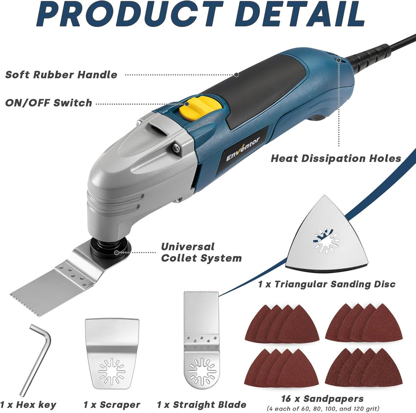 Oscillating Multi Tool 200W Corded 22000 OPM 3ÃÂ° Oscillation with 20 Accessories