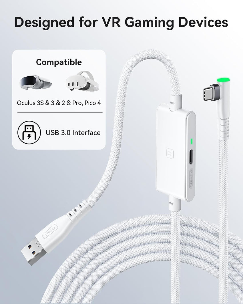 INIU VR Link Cable USB 3.0 16ft with Charging for Quest / Pico / PC VR â White