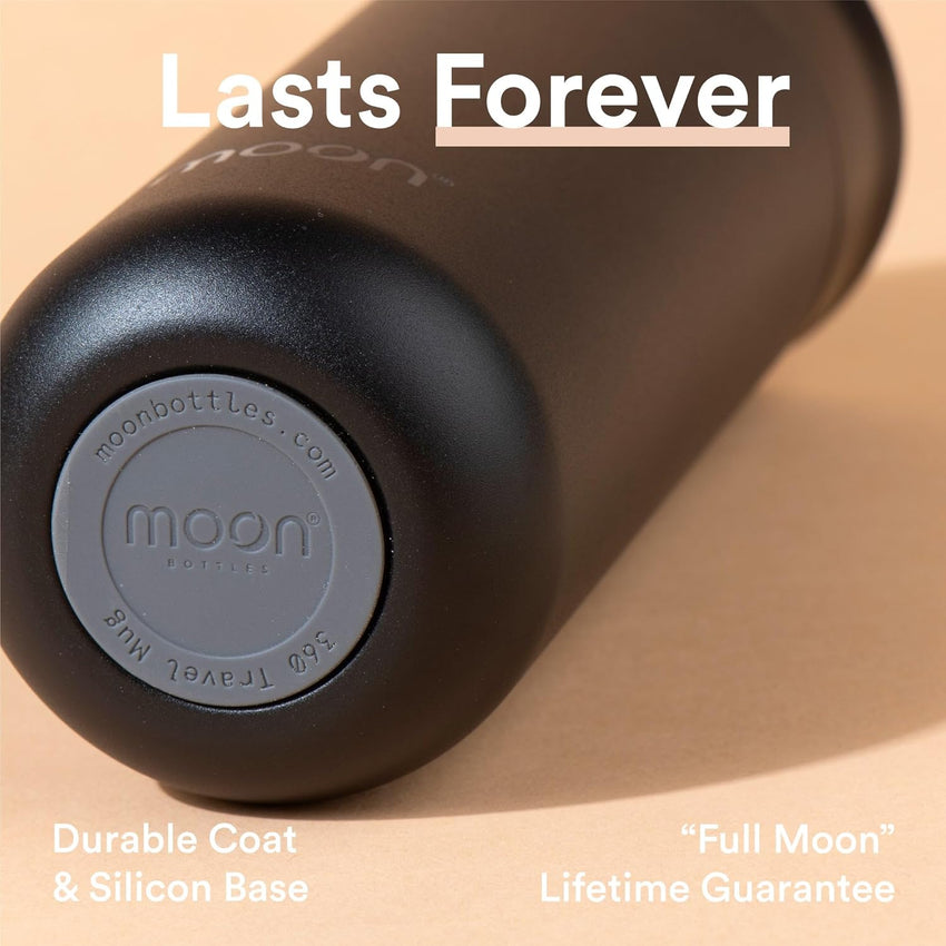 Moon 360° Insulated Travel Mugs - Leak Proof Reusable Coffee Cups - Pro Version for Performance & Easy Clean - Leakproof Flask for Hot & Cold Drinks - Fits Car Cup Holders, UK Company (500ml, Black)