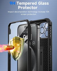 seacosmo for iPhone 15 Pro Max Case with Kickstand, Shockproof Military Grade Protective Phone Cover [Built-in Tempered Glass Screen Protector + Camera Lens Protector] Dual Layer Full Protection