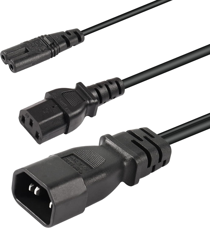 CERRXIAN 1FT C14 to C7 + C13 Y Splitter Power Cable,IEC 320 C14 Male to C7+C13 Female AC Conversion Cable,for Computer,Projector, Scanner,Printer,Etc