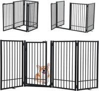 SMONTER Free Standing Dog Gate with Door Walk Through, 306cm Extra Wide Indoor Dog Fence, 80cm Height 6 Panels Foldable Metal Pet Puppy Gate for Stairs, Hallways, Doorway