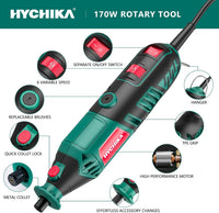 HYCHIKA 170W Rotary Tool, Variable Speed Rotary Tool Kit with Flex Shaft, 173pcs Accessories Kit & 8000-35000RPM Multi-Tool, Perfect for Cutting, Detail Sanding, Engraving, and Wood Carving