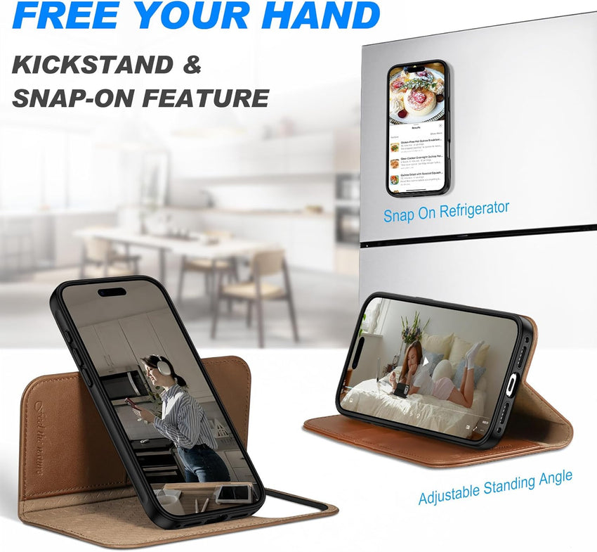 Detachable Wallet Case Genuine Leather for iPhone 17 Pro Max 6.9-inch â Saddle Brown
